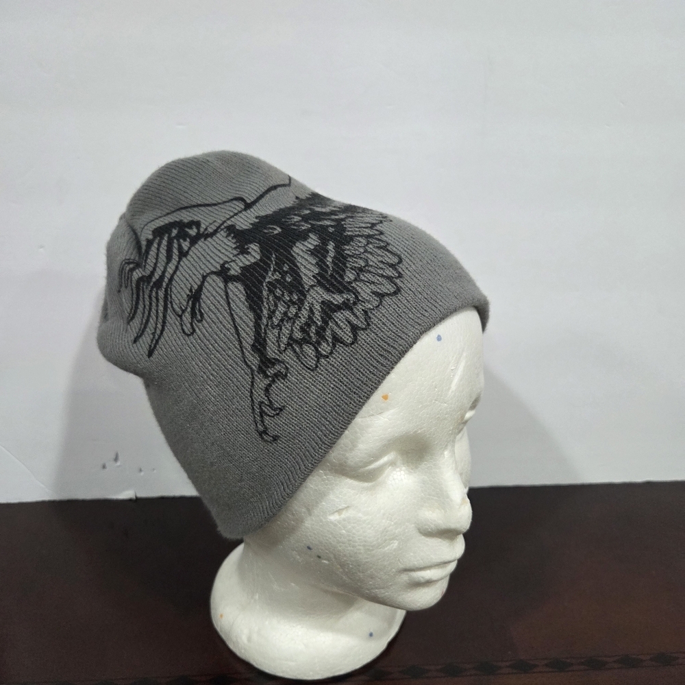 Gray Beanie Hat With Eagle Graphic8